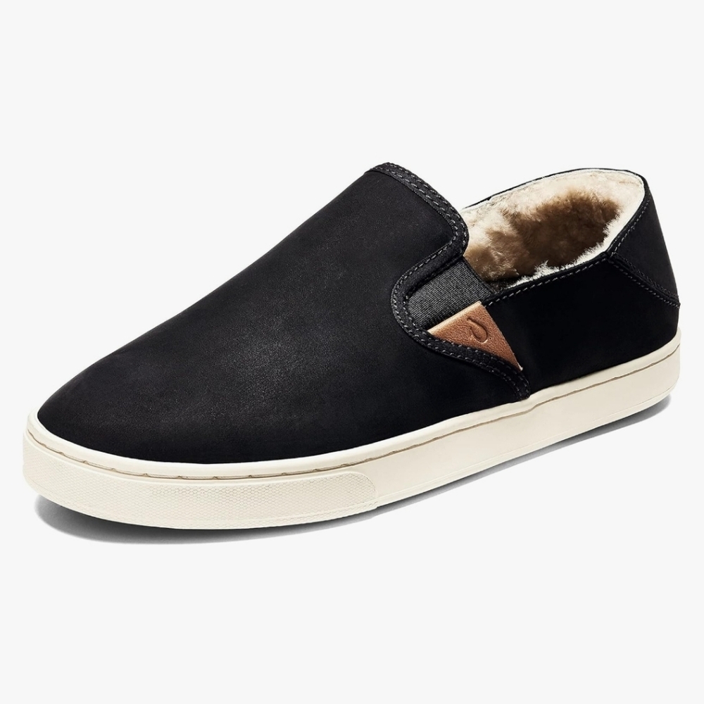 Olukai Pehuea Heu Black Slip On Nubuck Sneakers w/Shearling Lining Size 8/38